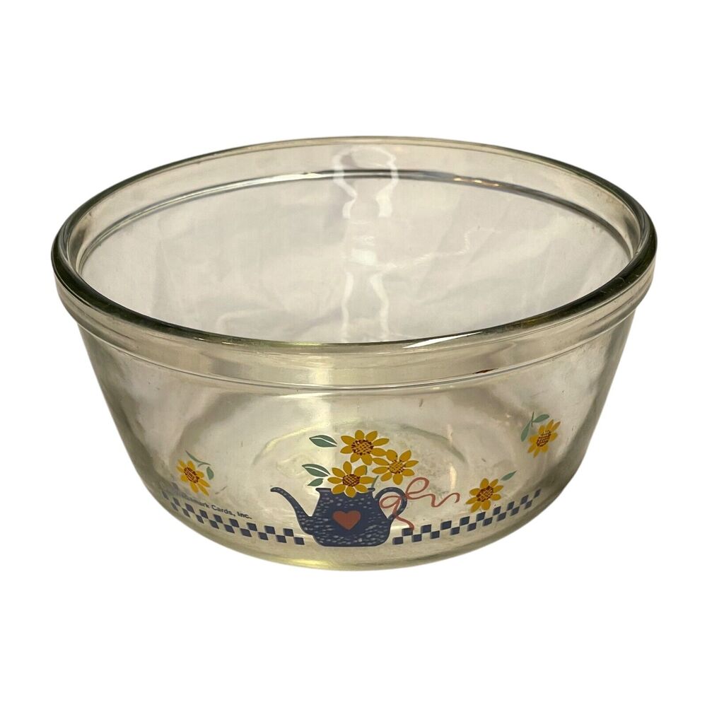 Anchor Hocking Clear Floral Print Glass Round Mixing Bowl 1. Qt for Kitchen
